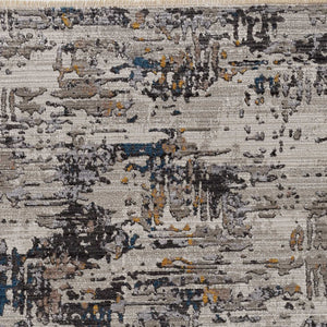 Homeroots 9' X 13' Ivory Black And Gray Abstract Area Rug  Polyester 374820