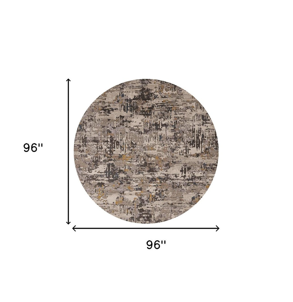 HomeRoots 8' Abstract Gray, Black, and Gold Rug - Modern Design for Cozy Elegance in Living Spaces and More 8' Round 374821