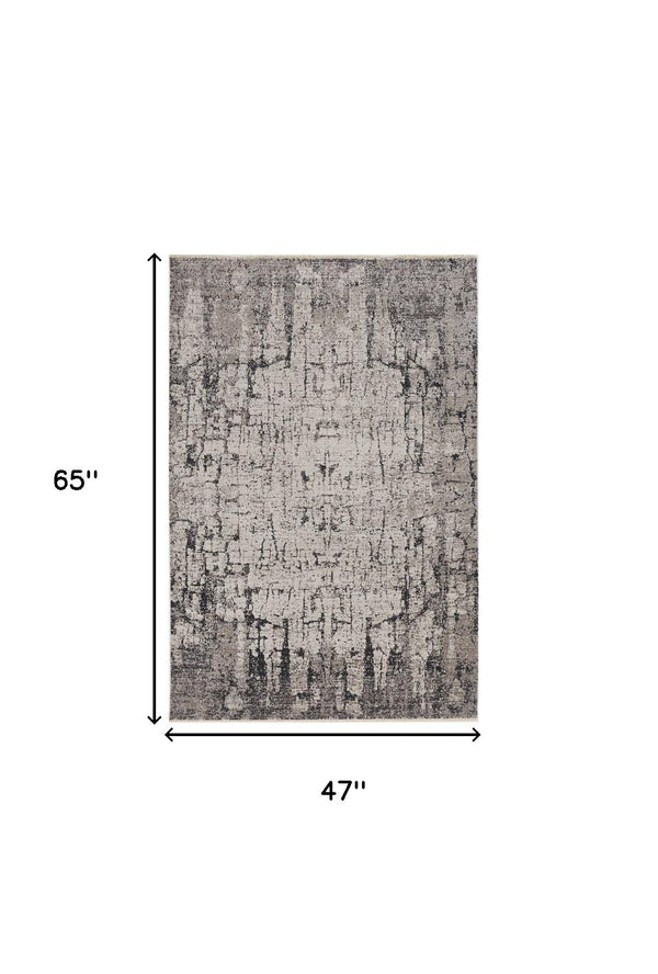 Homeroots 4' X 6' Ivory Grey Machine Woven Shrank Abstract Industrial Style Indoor Area Rug  Polyester 374823