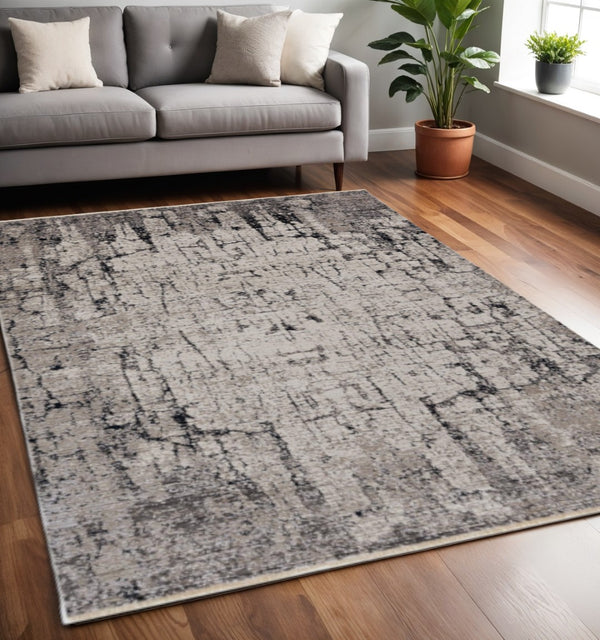 HomeRoots 4' Abstract Distressed Area Rug in Ivory and Gray – Soft, Durable, and Stylish for Any Space 5' X 8' 374824