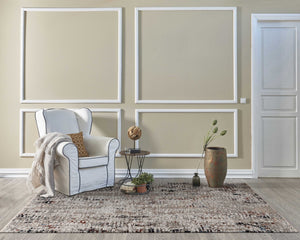 HomeRoots 4' Beige and Gray Distressed Area Rug - Modern Abstract Design for Home, Durable & Stain Resistant 4' X 5' 374829