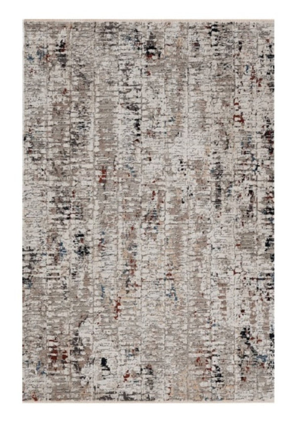 HomeRoots 4' Beige and Gray Distressed Area Rug - Modern Abstract Design for Home, Durable & Stain Resistant 4' X 5' 374829