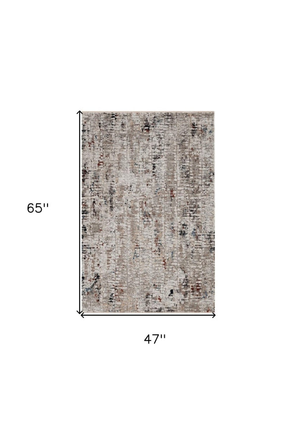 HomeRoots 4' Beige and Gray Distressed Area Rug - Modern Abstract Design for Home, Durable & Stain Resistant 4' X 5' 374829