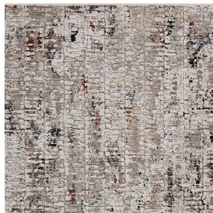 HomeRoots 4' Beige and Gray Distressed Area Rug - Modern Abstract Design for Home, Durable & Stain Resistant 5' X 8' 374830