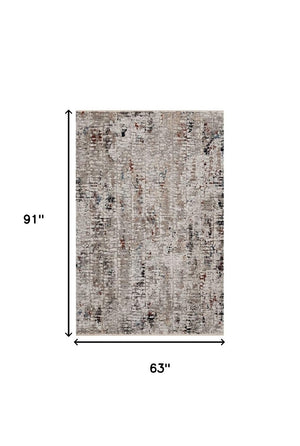 HomeRoots 4' Beige and Gray Distressed Area Rug - Modern Abstract Design for Home, Durable & Stain Resistant 5' X 8' 374830