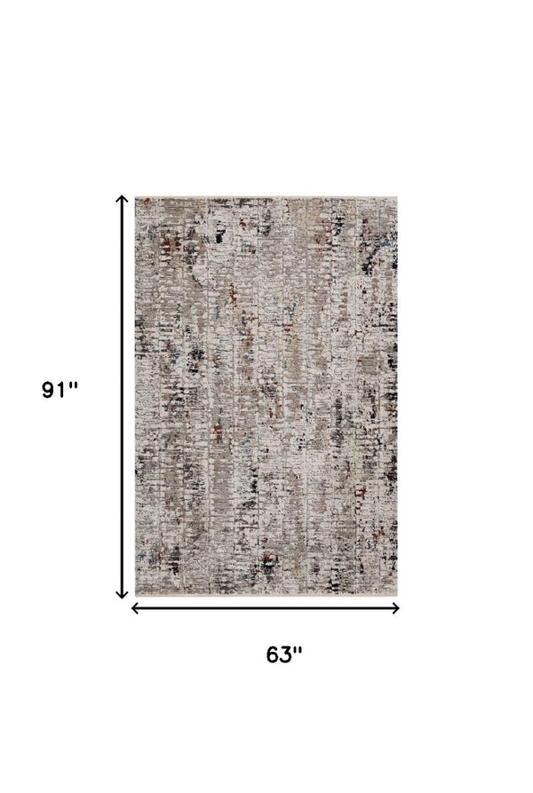 HomeRoots 4' Beige and Gray Distressed Area Rug - Modern Abstract Design for Home, Durable & Stain Resistant 5' X 8' 374830