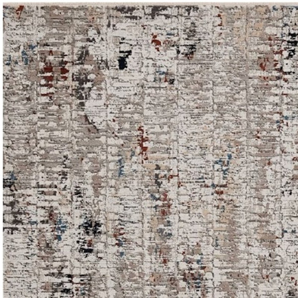 HomeRoots 4' Beige and Gray Distressed Area Rug - Modern Abstract Design for Home, Durable & Stain Resistant 5' X 8' 374830