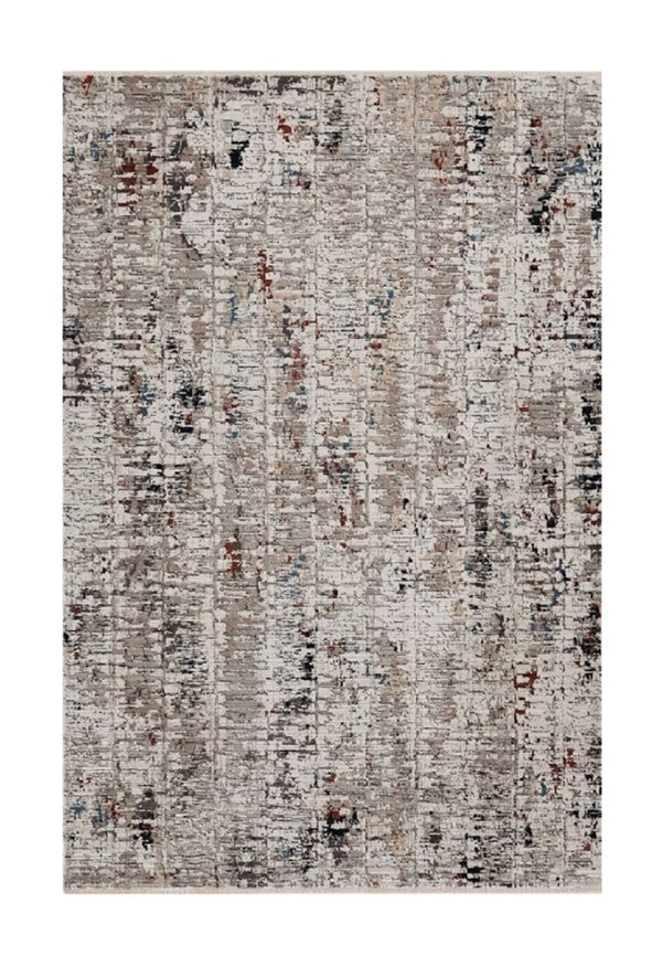 HomeRoots 4' Beige and Gray Distressed Area Rug - Modern Abstract Design for Home, Durable & Stain Resistant 5' X 8' 374830