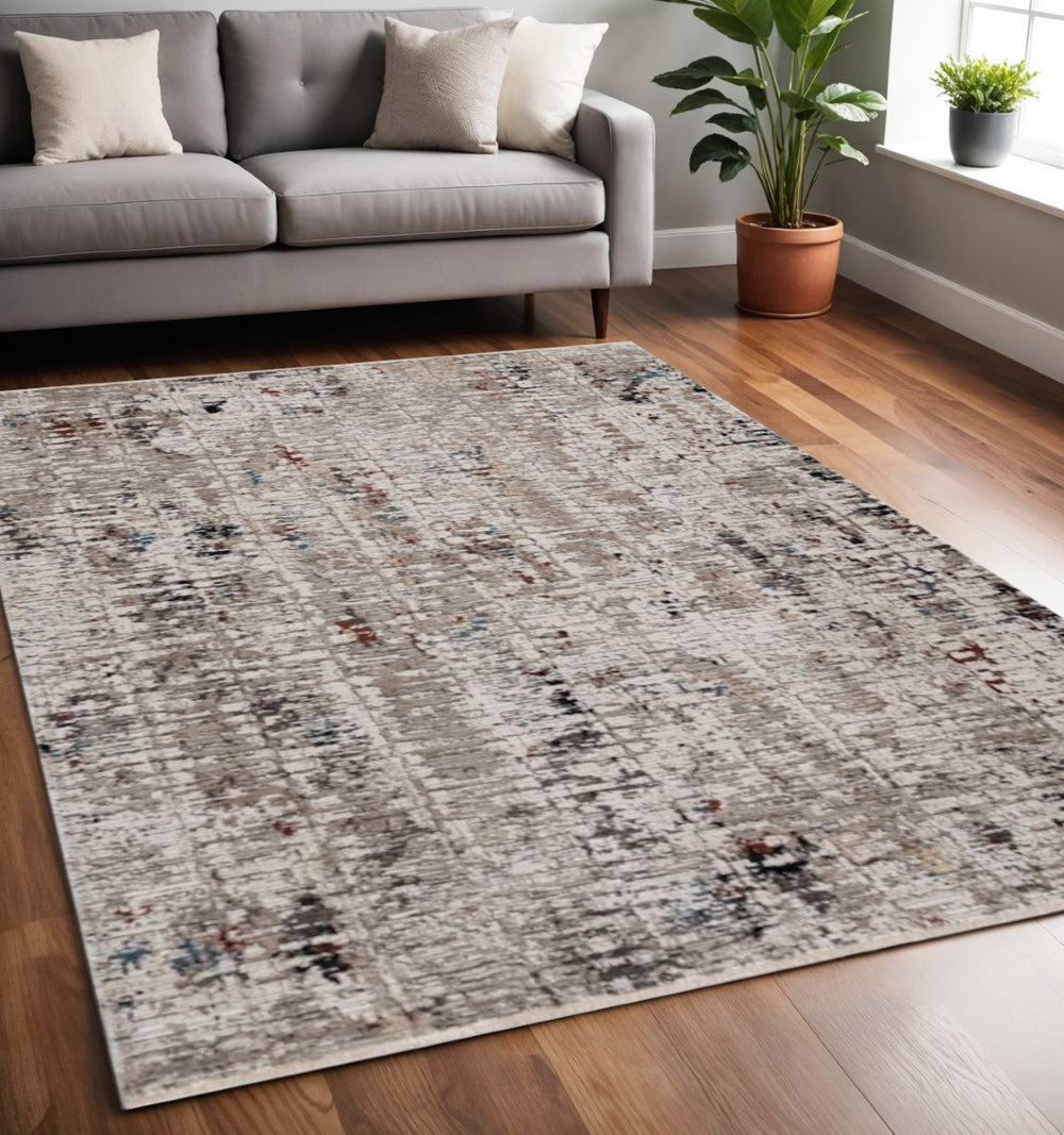 HomeRoots 4' Beige and Gray Distressed Area Rug - Modern Abstract Design for Home, Durable & Stain Resistant 5' X 8' 374830