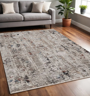 HomeRoots 4' Beige and Gray Distressed Area Rug - Modern Abstract Design for Home, Durable & Stain Resistant 5' X 8' 374830