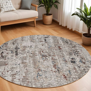HomeRoots 8' Abstract Beige and Gray Rug - Contemporary Design for Cozy Living Spaces with Easy-Care Durability 8' Round 374833
