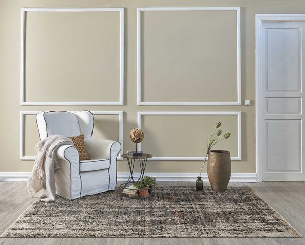 HomeRoots 8' Abstract Gray and Tan Area Rug - Contemporary Design for High-Traffic Spaces, Easy Maintenance 8' Round 374839