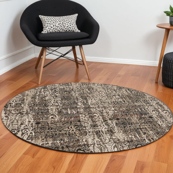 HomeRoots 8' Abstract Gray and Tan Area Rug - Contemporary Design for High-Traffic Spaces, Easy Maintenance 8' Round 374839