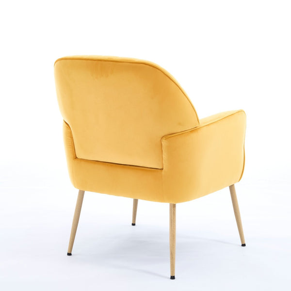 English Elm Velvet Barrel Accent Chair Tufted Shell Back with Metal Legs for Living Room Yellow W5722P462515
