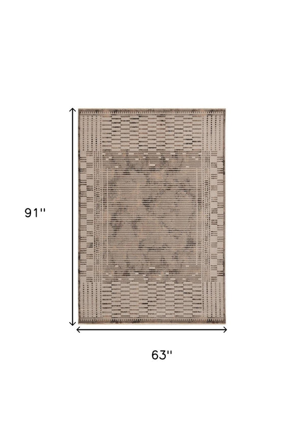 HomeRoots 4' Beige and Brown Abstract Area Rug – Modern Design for High-Traffic Spaces, Easy Care & Stylish Warmth 5' X 8' 374847