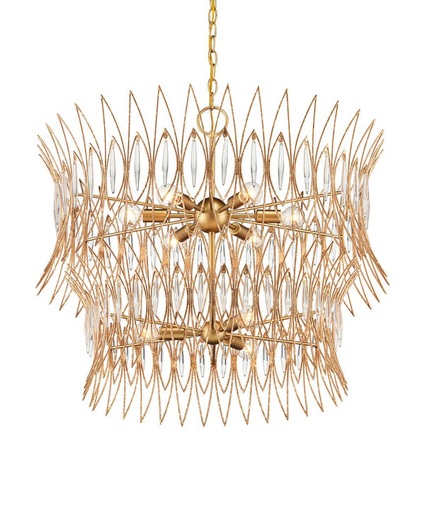 Currey & Company Marquise Oval Gold Chandelier - Elegant Mid-century Design With Leaf Motifs And Dimmable Lighting Gold Glass ,Wrought Iron 9000-1287-currey-company