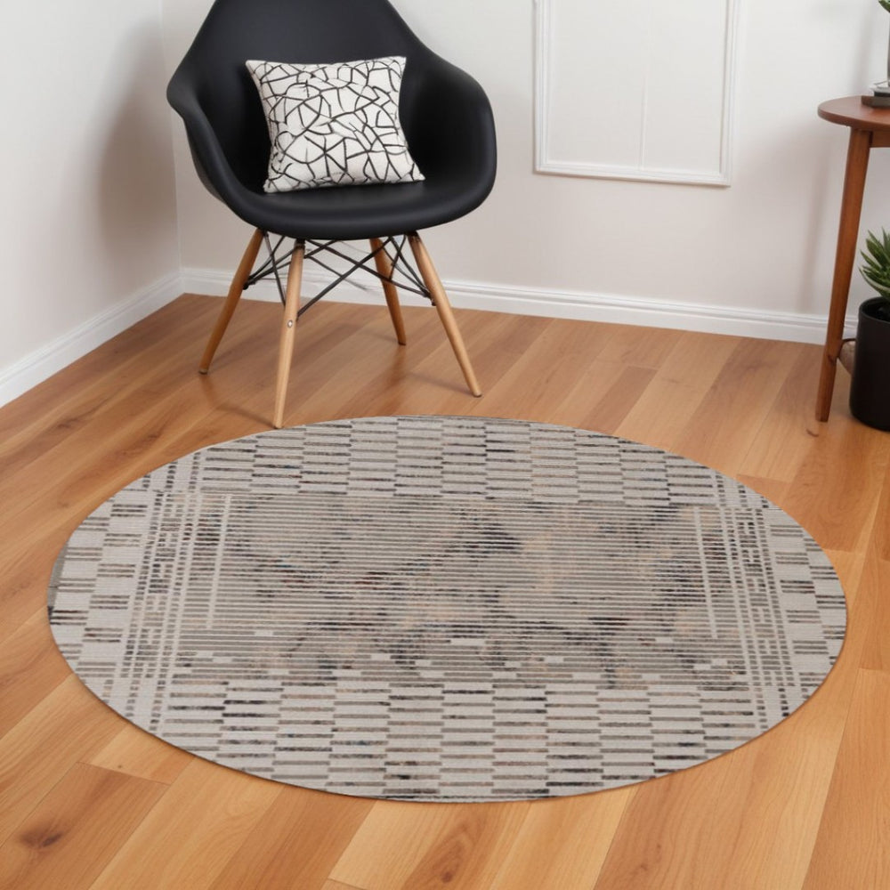 HomeRoots 8' Abstract Beige and Brown Area Rug – Modern Polyester Design for Sophisticated Living Spaces 8' Round 374850