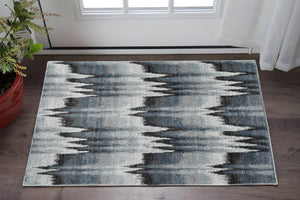 HomeRoots 3' Modern Abstract Area Rug in Ivory, Blue, and Gray – Durable, Stylish Comfort for Any Room 3' X 5' 374851
