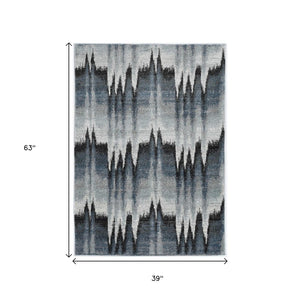 HomeRoots 3' Modern Abstract Area Rug in Ivory, Blue, and Gray – Durable, Stylish Comfort for Any Room 3' X 5' 374851