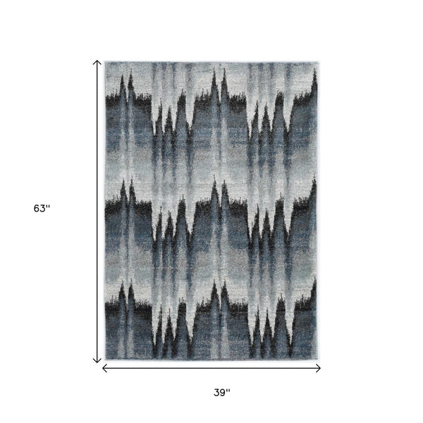 HomeRoots 3' Modern Abstract Area Rug in Ivory, Blue, and Gray – Durable, Stylish Comfort for Any Room 3' X 5' 374851