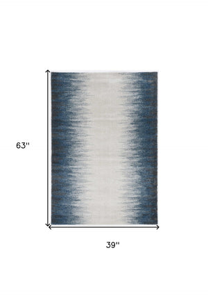 HomeRoots 3' Elegant Ivory and Blue Abstract Area Rug - Soft, Durable Design for Modern Living Spaces 3' X 5' 374854