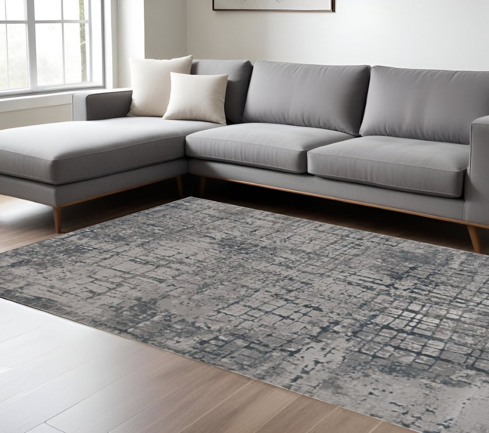HomeRoots 10' X 13' Abstract Area Rug in Ivory - Modern Design, Durable & Stylish for Any Room Decor Gray 374862