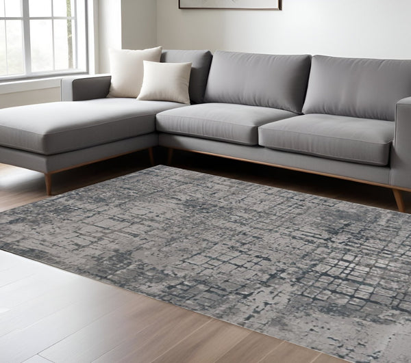 HomeRoots 10' X 13' Abstract Area Rug in Ivory - Modern Design, Durable & Stylish for Any Room Decor Gray 374862