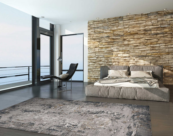HomeRoots 10' X 13' Abstract Area Rug in Ivory - Modern Design, Durable & Stylish for Any Room Decor Gray 374862