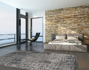 HomeRoots 10' X 13' Abstract Area Rug – Modern Elegance for Living Spaces, Durable, Easy-Clean Design Ideal for Homes Gray, Ivory 374868