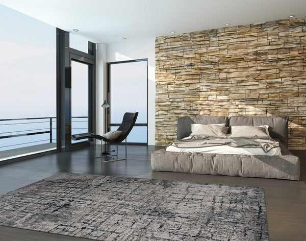 HomeRoots 10' X 13' Abstract Area Rug – Modern Elegance for Living Spaces, Durable, Easy-Clean Design Ideal for Homes Gray, Ivory 374868