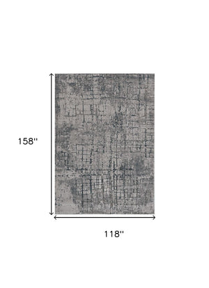 HomeRoots 10' X 13' Abstract Area Rug – Modern Elegance for Living Spaces, Durable, Easy-Clean Design Ideal for Homes Gray, Ivory 374868