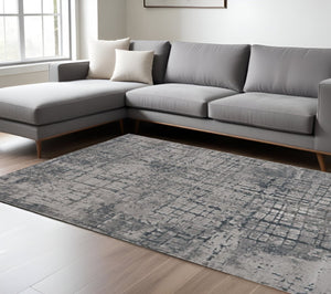 HomeRoots 10' X 13' Abstract Area Rug – Modern Elegance for Living Spaces, Durable, Easy-Clean Design Ideal for Homes Gray, Ivory 374868