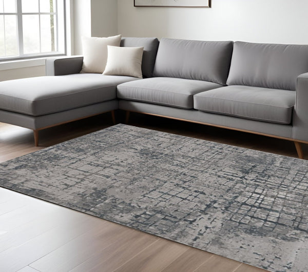 HomeRoots 10' X 13' Abstract Area Rug – Modern Elegance for Living Spaces, Durable, Easy-Clean Design Ideal for Homes Gray, Ivory 374868