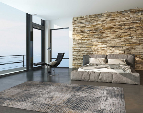 HomeRoots 8' Ivory and Gray Abstract Area Rug - Modern Elegance for Living Spaces, Durable, Easy Care, Plush Comfort 8' X 11' 374873