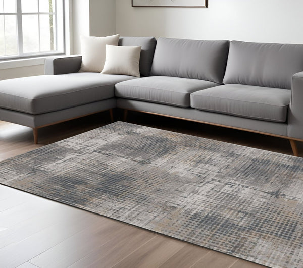 HomeRoots 8' Ivory and Gray Abstract Area Rug - Modern Elegance for Living Spaces, Durable, Easy Care, Plush Comfort 8' X 11' 374873
