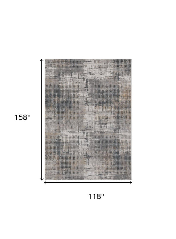 HomeRoots 10' Contemporary Abstract Area Rug in Ivory, Navy, and Gray - Durable, Easy-Care Floor Coverage 10' X 13' 374874