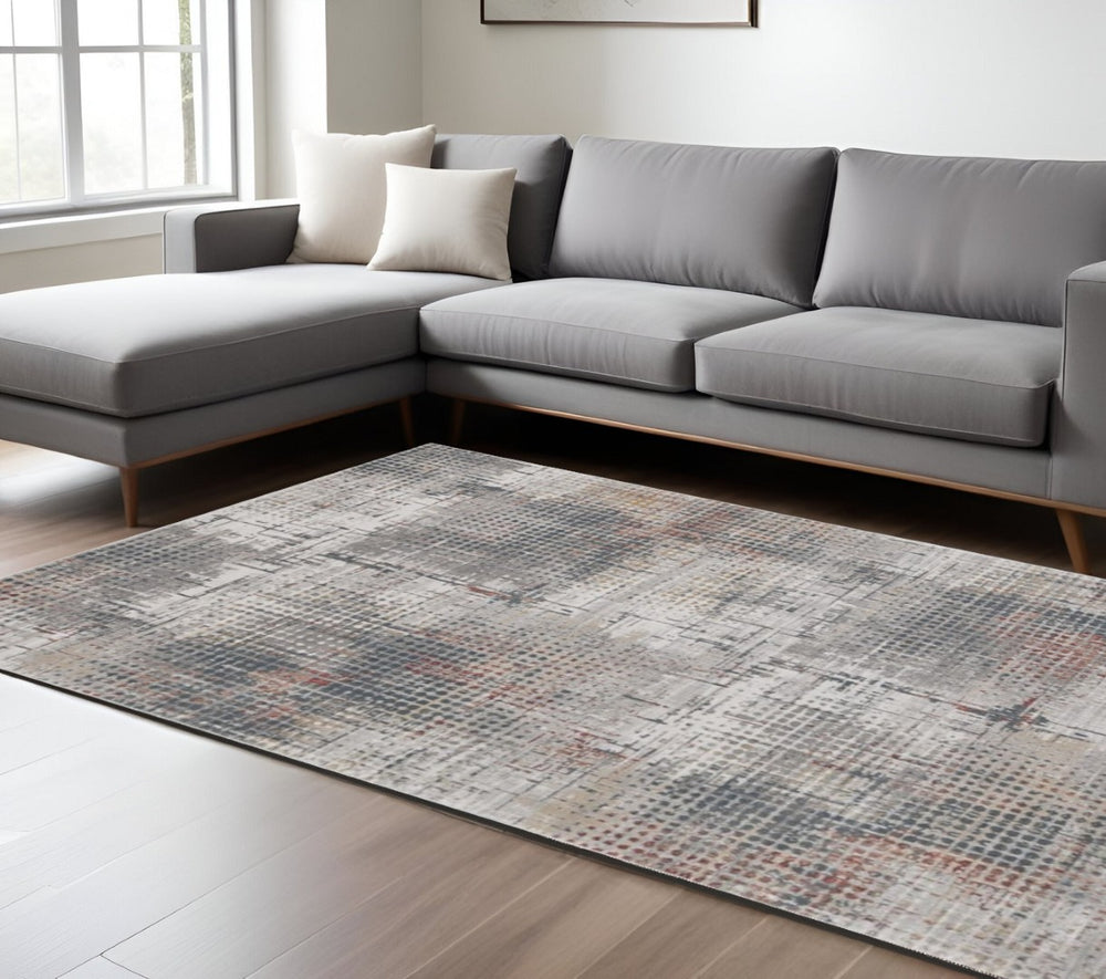 HomeRoots 8' Abstract Area Rug in Ivory, Gray & Gold – Elegant Design for Modern Living Spaces, Durable & Soft 8' X 11' 374879