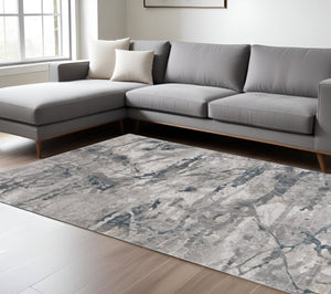 HomeRoots 10' Contemporary Gray and Beige Abstract Area Rug - Stylish, Durable, and Perfect for Large Spaces 10" x 13" 374892