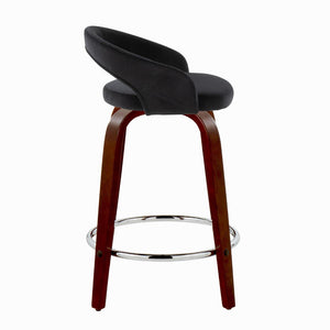 English Elm Fixed-height Swivel Counterstools Mahogany Wood Chrome Footrest Velvet Seat Set of 2 Black B202S01761