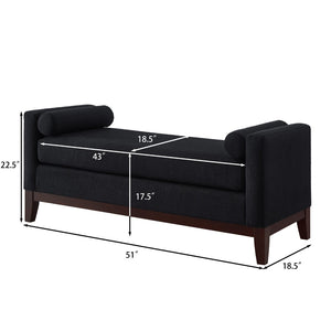 English Elm Large Boucle Upholstered Window Bench with Armrests and Throw Pillows for Entryway Black W2186P454318