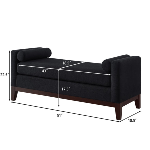 English Elm Large Boucle Upholstered Window Bench with Armrests and Throw Pillows for Entryway Black W2186P454318