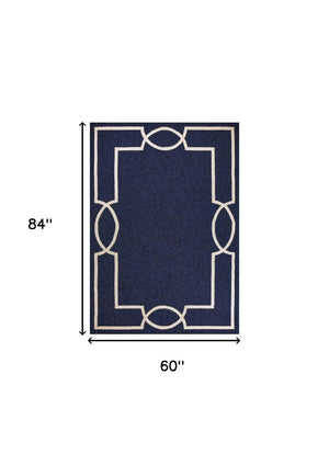 HomeRoots 7' Blue and Ivory Geometric Handmade Area Rug for Indoor and Outdoor Spaces, Durable & Stylish 5' X 7' Rectangle 374939