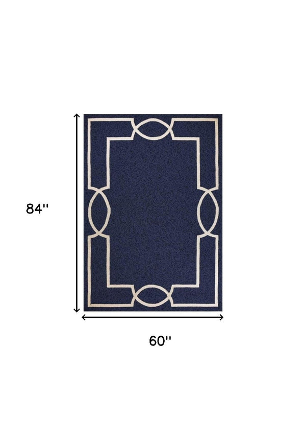 HomeRoots 7' Blue and Ivory Geometric Handmade Area Rug for Indoor and Outdoor Spaces, Durable & Stylish 5' X 7' Rectangle 374939