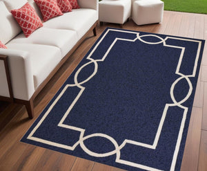 HomeRoots 7' Blue and Ivory Geometric Handmade Area Rug for Indoor and Outdoor Spaces, Durable & Stylish 5' X 7' Rectangle 374939