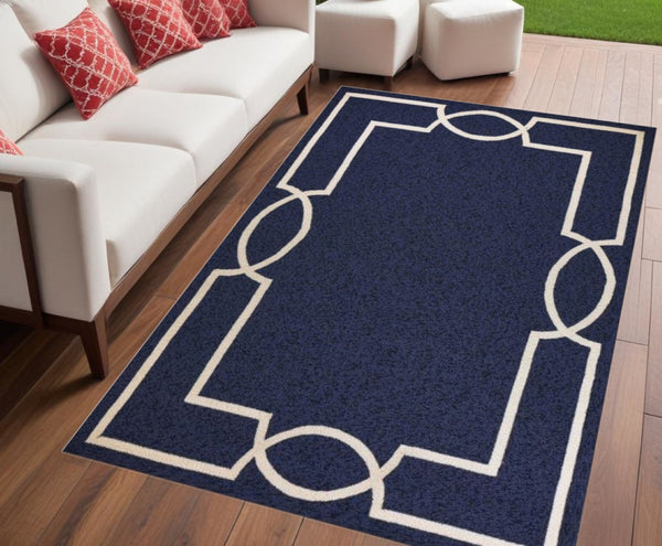 HomeRoots 7' Blue and Ivory Geometric Handmade Area Rug for Indoor and Outdoor Spaces, Durable & Stylish 5' X 7' Rectangle 374939