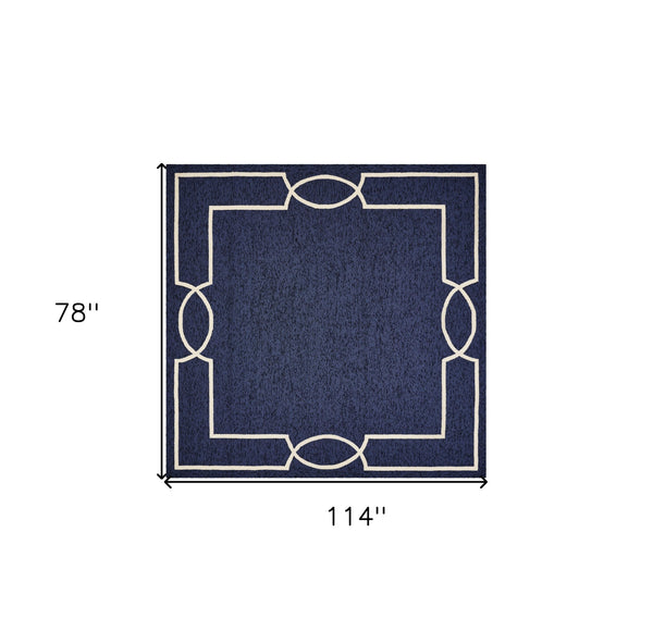 Homeroots 7' X 10' Navy And Ivory Geometric Hand Hooked Area Rug  Polypropylene 374940