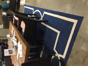 Homeroots 7' X 10' Navy And Ivory Geometric Hand Hooked Area Rug  Polypropylene 374940