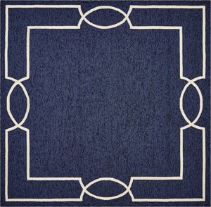 Homeroots 7' X 10' Navy And Ivory Geometric Hand Hooked Area Rug  Polypropylene 374940