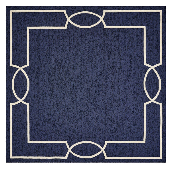 Homeroots 7' X 10' Navy And Ivory Geometric Hand Hooked Area Rug  Polypropylene 374940