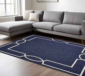 HomeRoots 7' Handcrafted Blue and Ivory Geometric Area Rug - Perfect Focal Point for Modern Living Spaces 7' X 10' 374940
